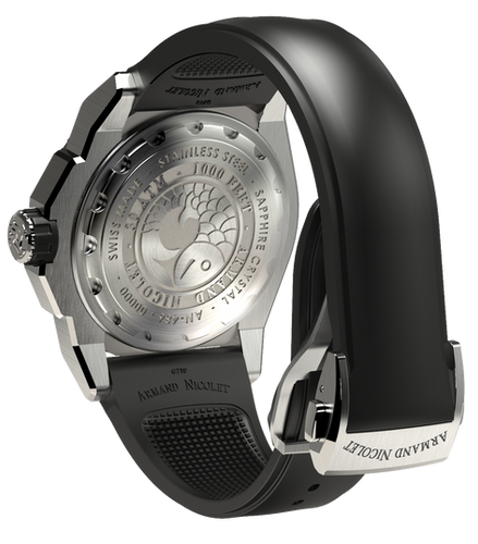 mechanical automatic GMT black watch with black rubber strap