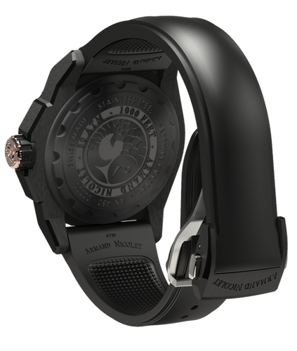 mechanical automatic black and rose gold color watch with black rubber strap