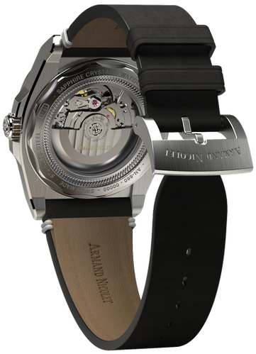 mechanical automatic black watch with black vintage calf strap