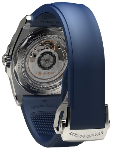 mechanical automatic blue watch with blue rubber strap