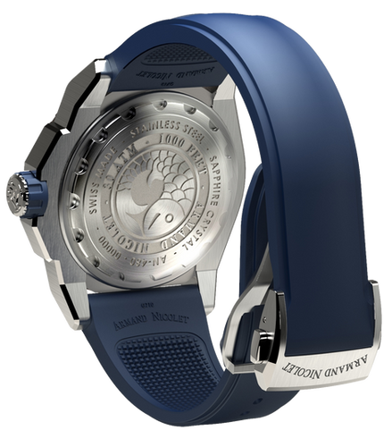 mechanical automatic blue watch with blue rubber strap