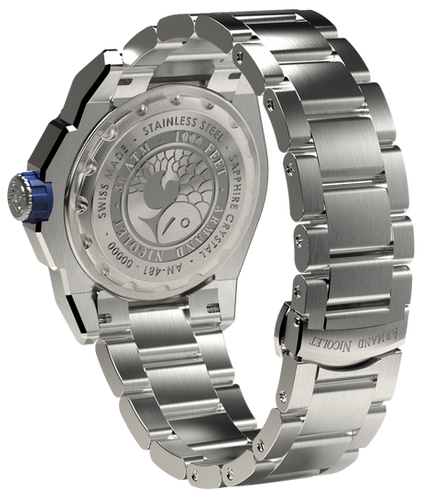 mechanical automatic silvered watch with stainless steel bracelet