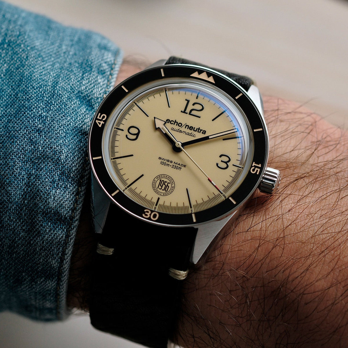 1956 3H Khaki - Tropical in gomma nero / Pelle vintage nera