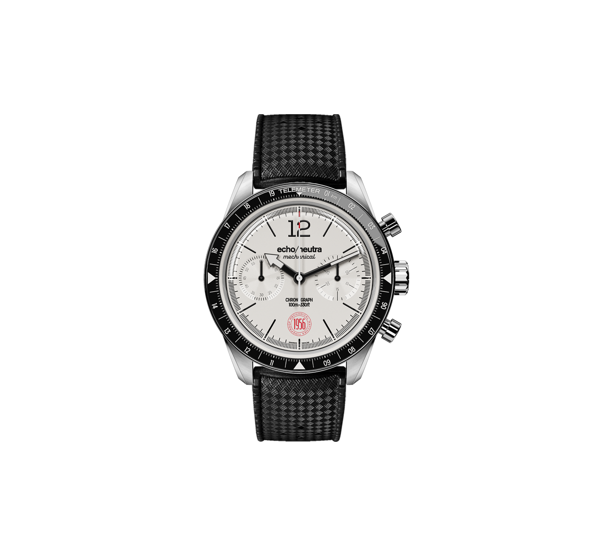 1956 Cronografo Bianco - Tropical in gomma nero / Cinturino Racing