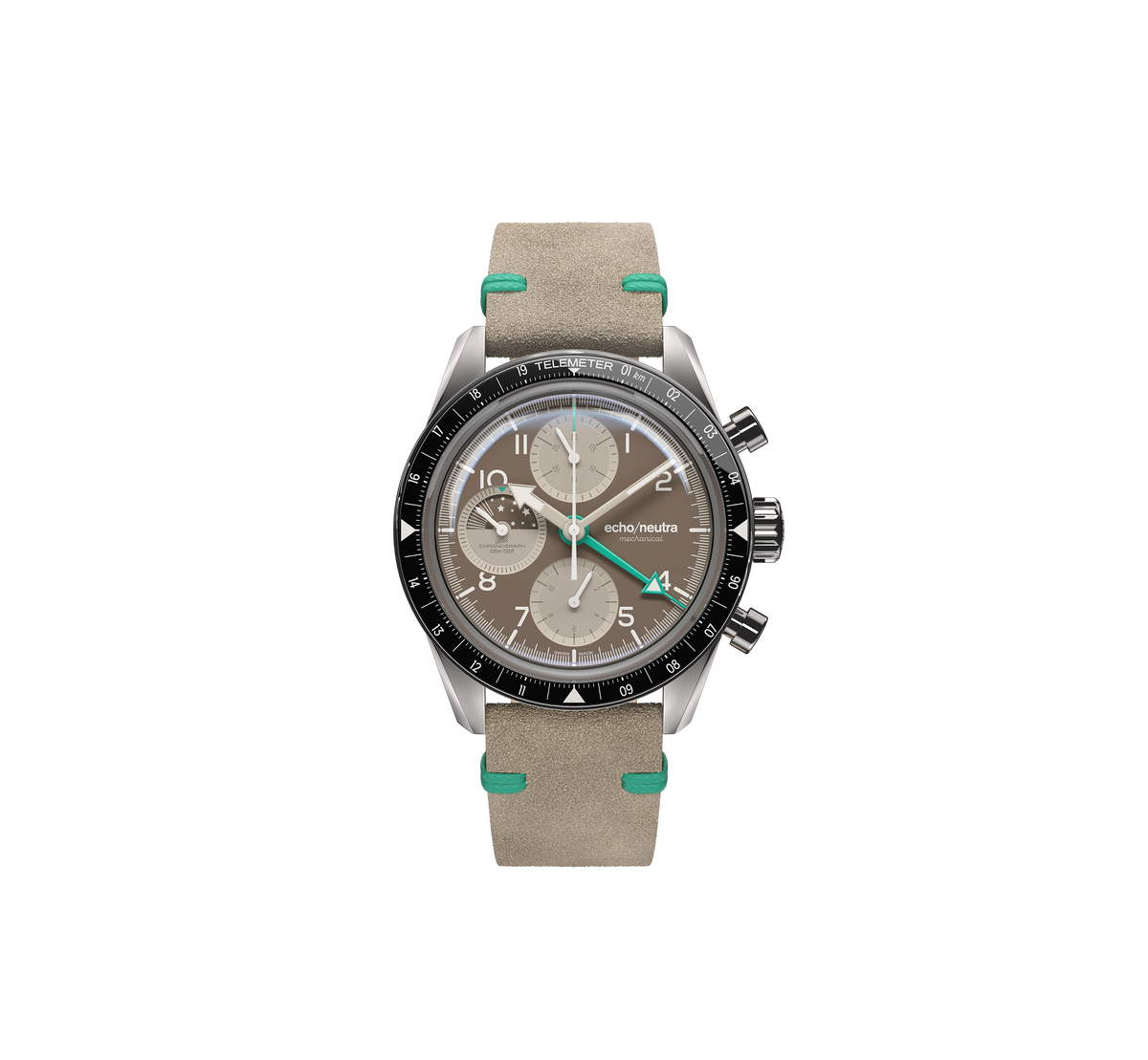 1956 Chrono GMT Cappuccino - Cinturino in suede beige vintage / Cinturino Tropical in gomma nera