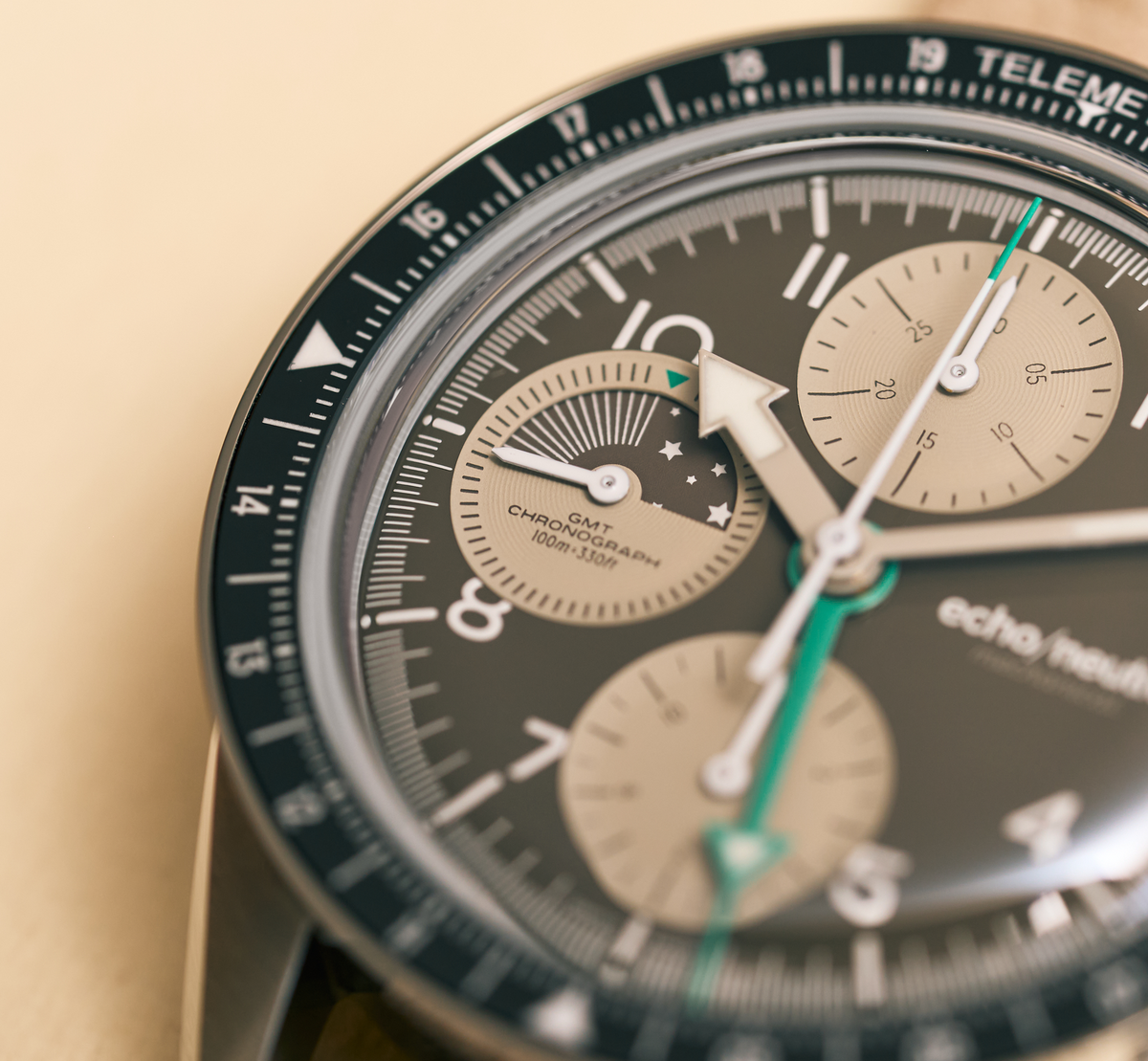 1956 Chrono GMT Cappuccino - Cinturino in suede beige vintage / Cinturino Tropical in gomma nera