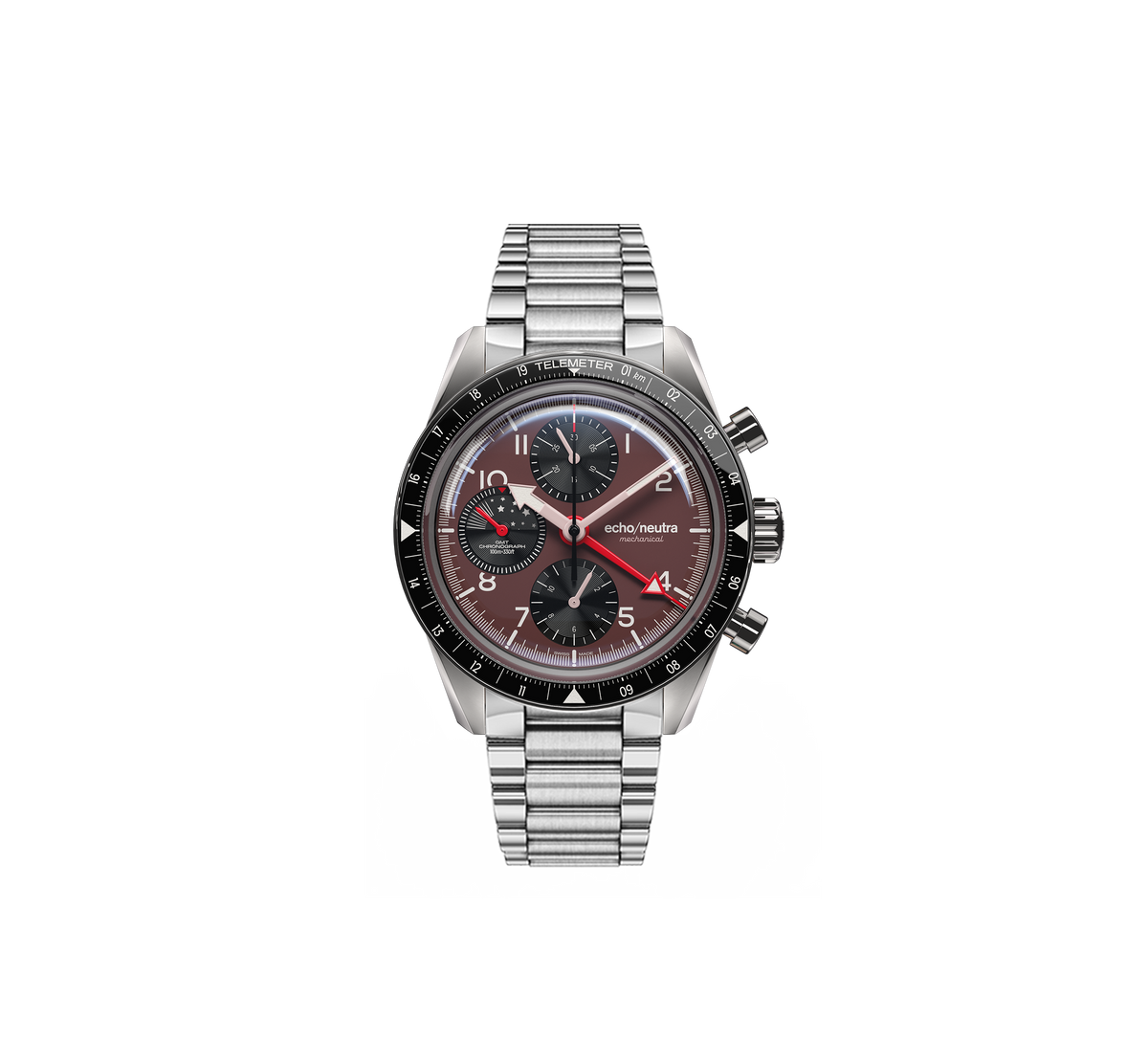 1956 Chrono GMT Purple - Cinturino in pelle di Bufalo Inglese Borgogna / Cinturino Tropical in gomma nera