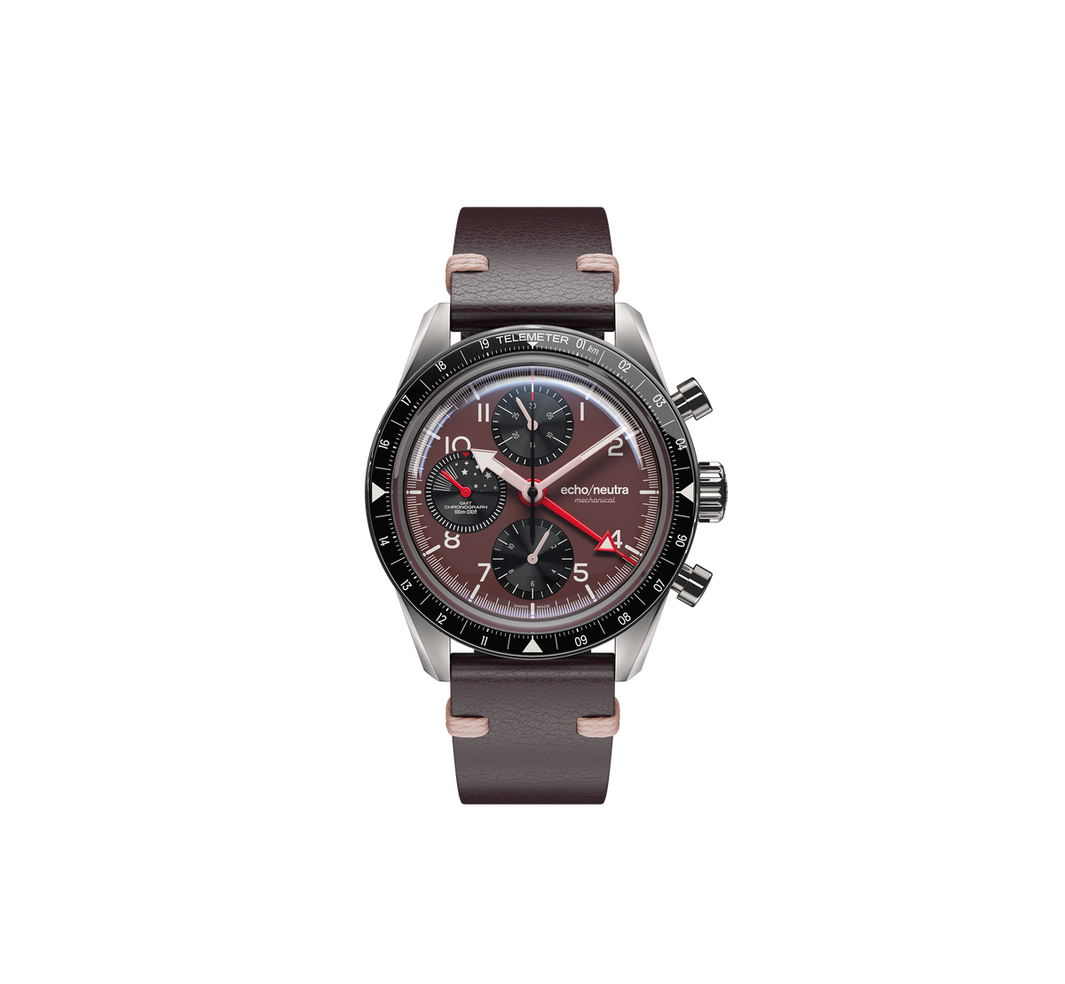 1956 Chrono GMT Purple - Cinturino in pelle di Bufalo Inglese Borgogna / Cinturino Tropical in gomma nera