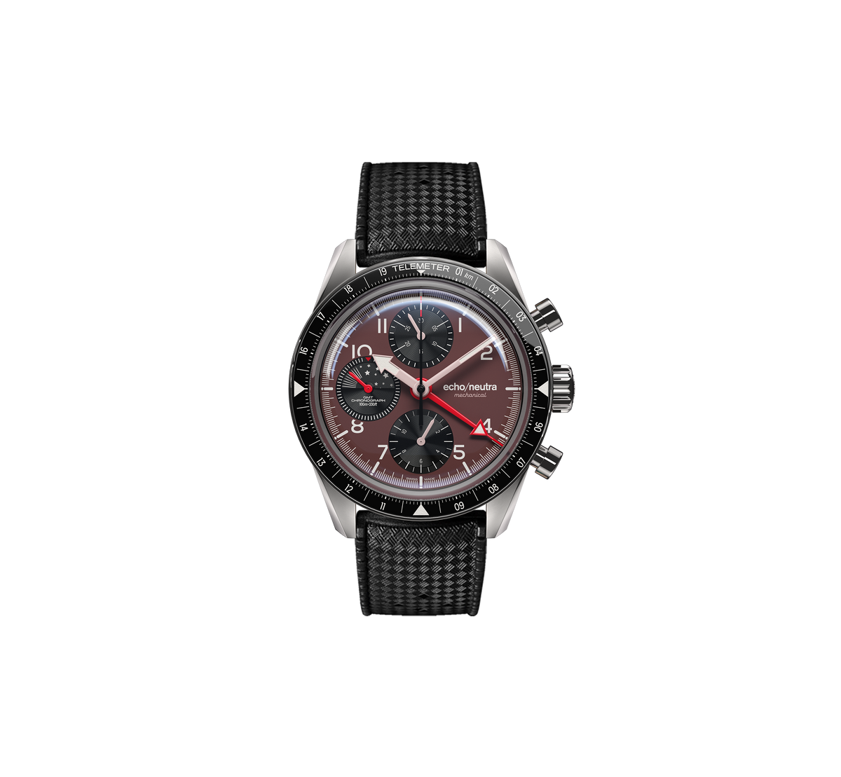 1956 Chrono GMT Purple - Cinturino in pelle di Bufalo Inglese Borgogna / Cinturino Tropical in gomma nera