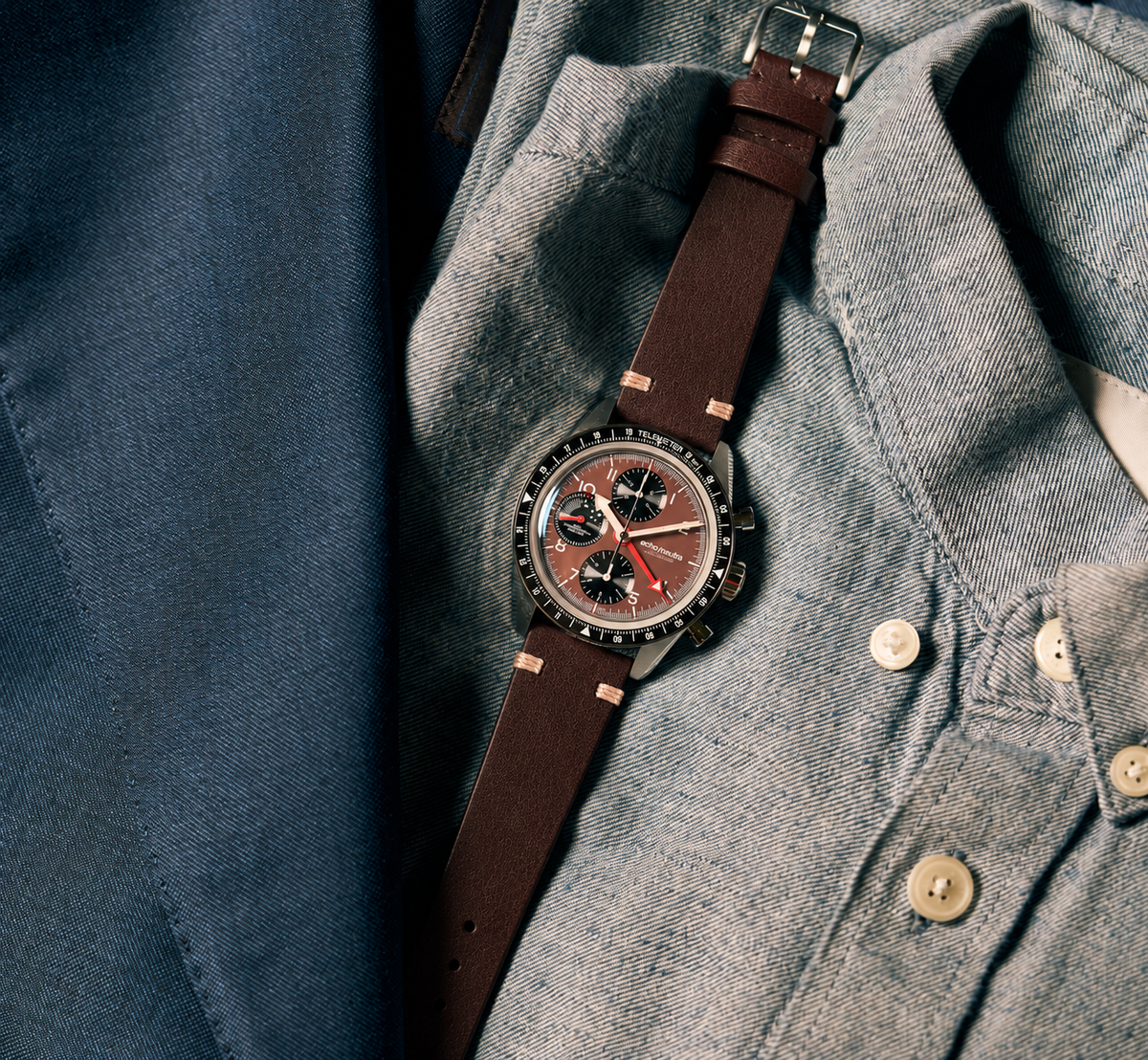1956 Chrono GMT Purple - Cinturino in pelle di Bufalo Inglese Borgogna / Cinturino Tropical in gomma nera