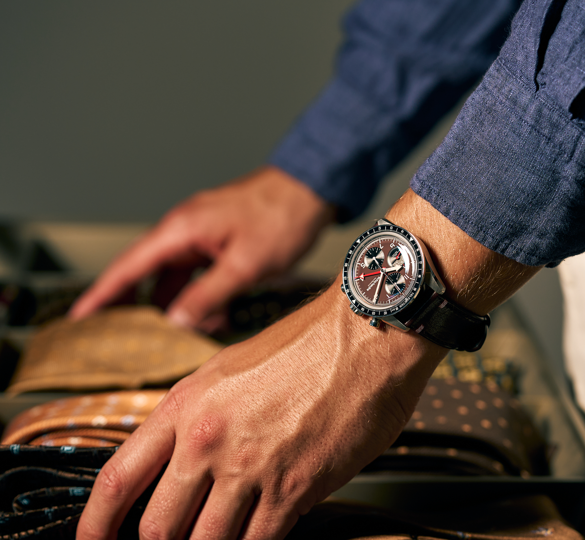 1956 Chrono GMT Purple - Cinturino in pelle di Bufalo Inglese Borgogna / Cinturino Tropical in gomma nera