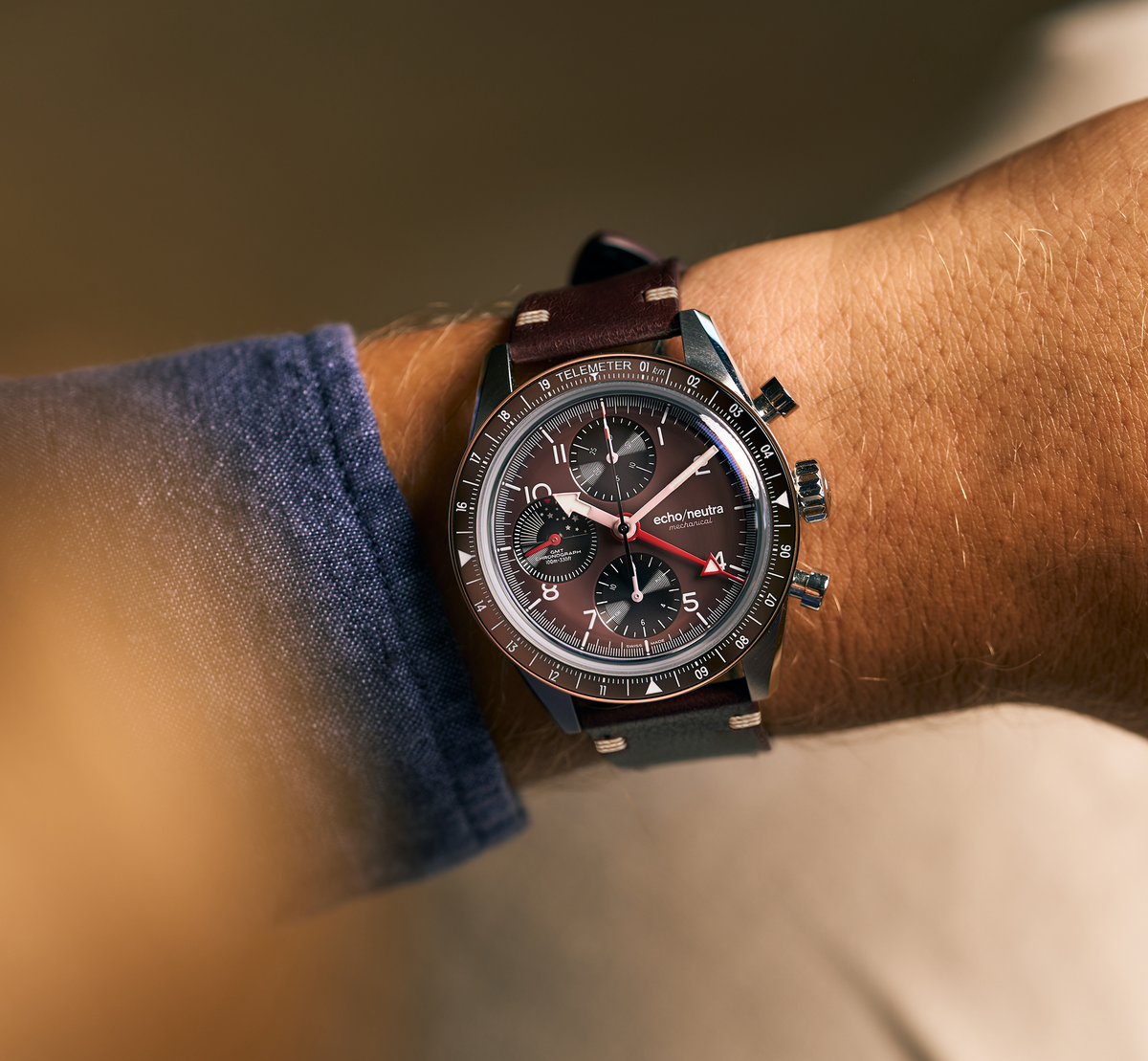1956 Chrono GMT Purple - Cinturino in pelle di Bufalo Inglese Borgogna / Cinturino Tropical in gomma nera