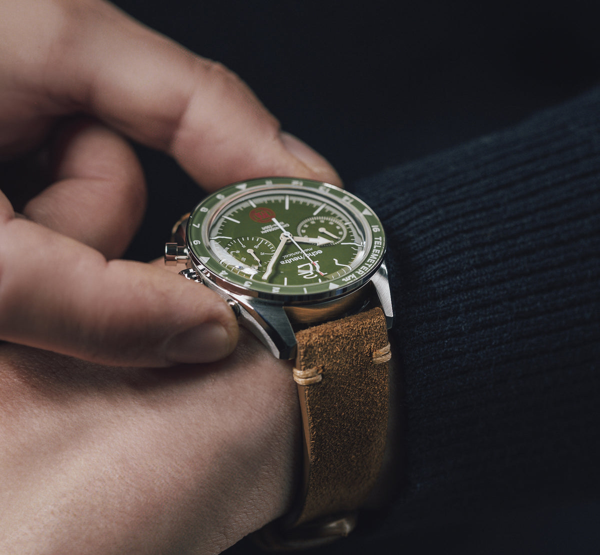1956 Cronografo Alpine Green - "Tobacco" Vintage Suede / Scamosciato vintage “Tabacco”
