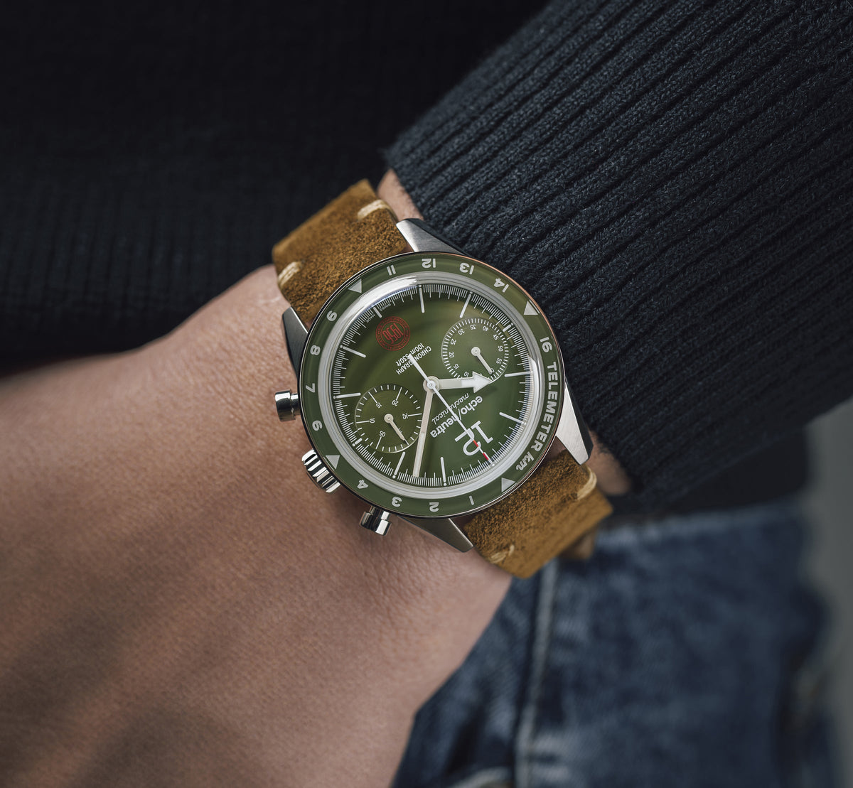 1956 Cronografo Alpine Green - "Tobacco" Vintage Suede / Scamosciato vintage “Tabacco”
