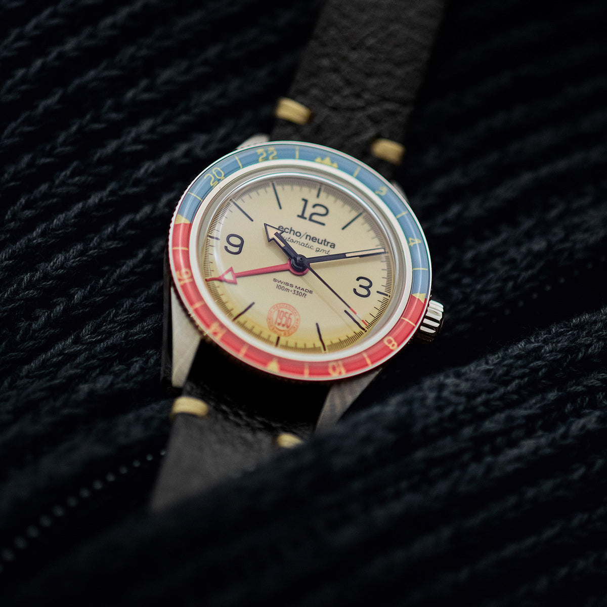 1956 GMT KHAKI - Tropical in gomma nero / Pelle vintage nera