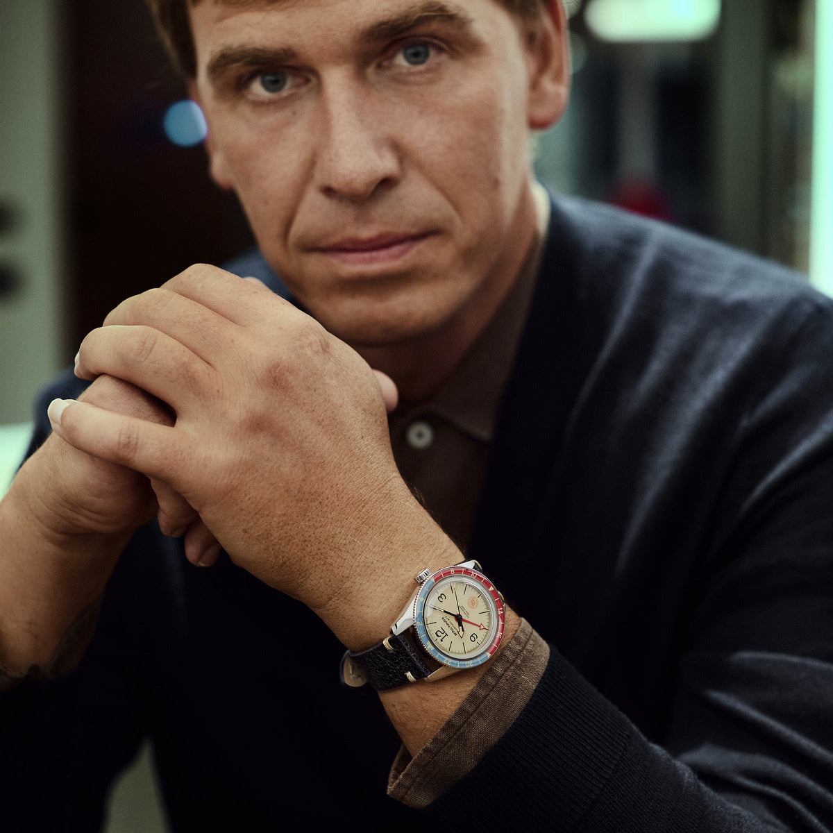 1956 GMT KHAKI - Tropical in gomma nero / Pelle vintage nera