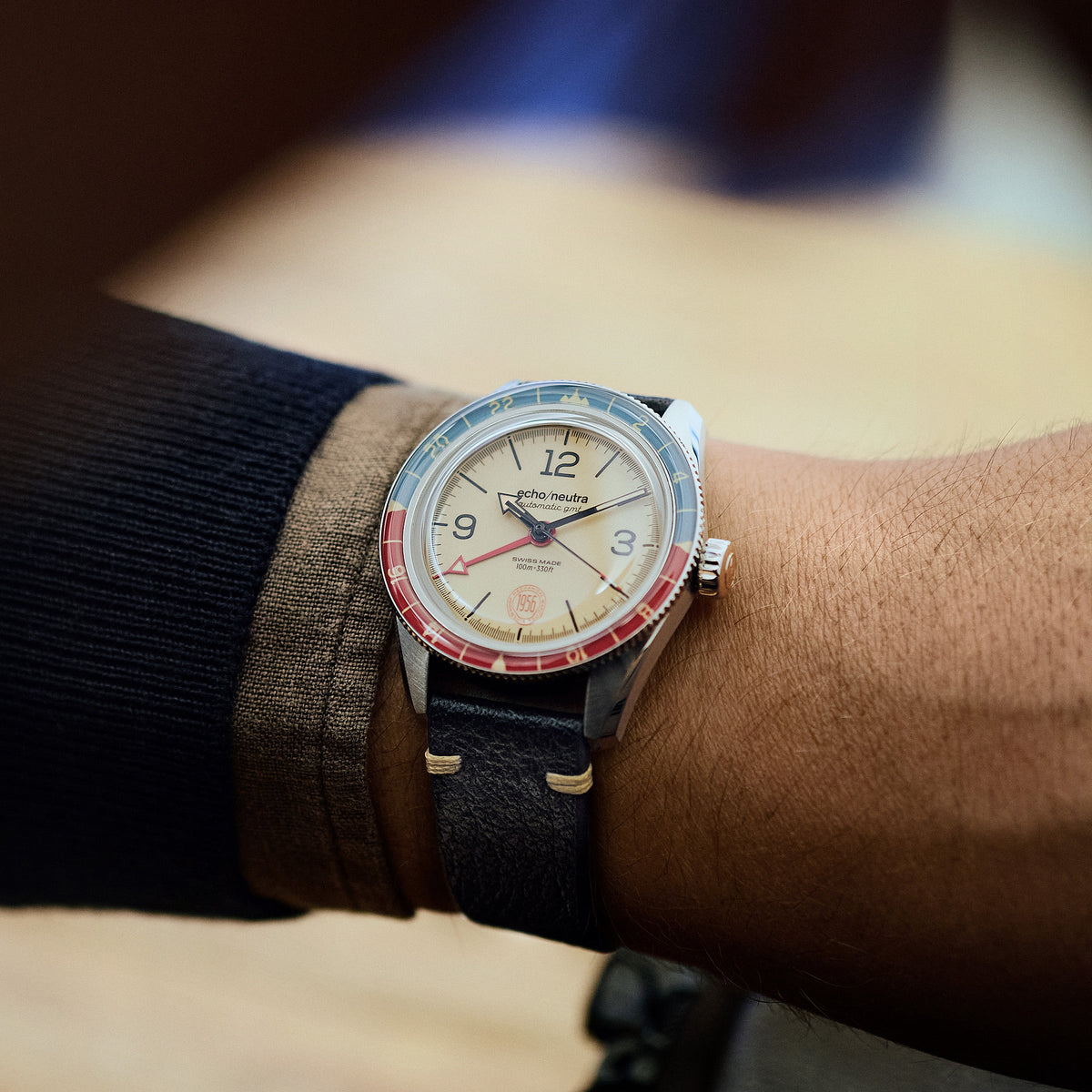1956 GMT KHAKI - Tropical in gomma nero / Pelle vintage nera