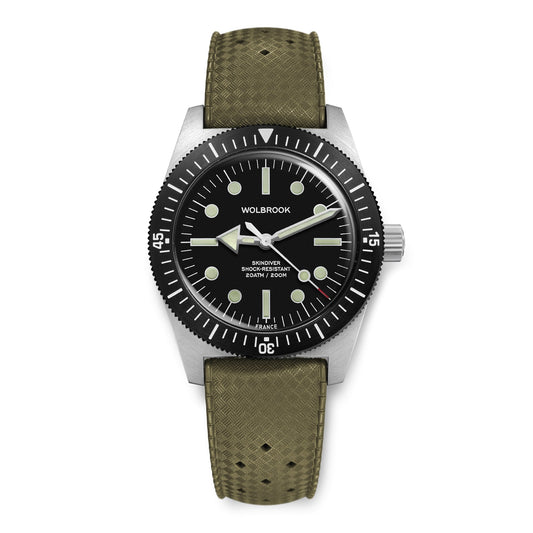 Skindiver Automatic Dive Watch - 38 mm - Military Green "Tropic" Rubber Strap
