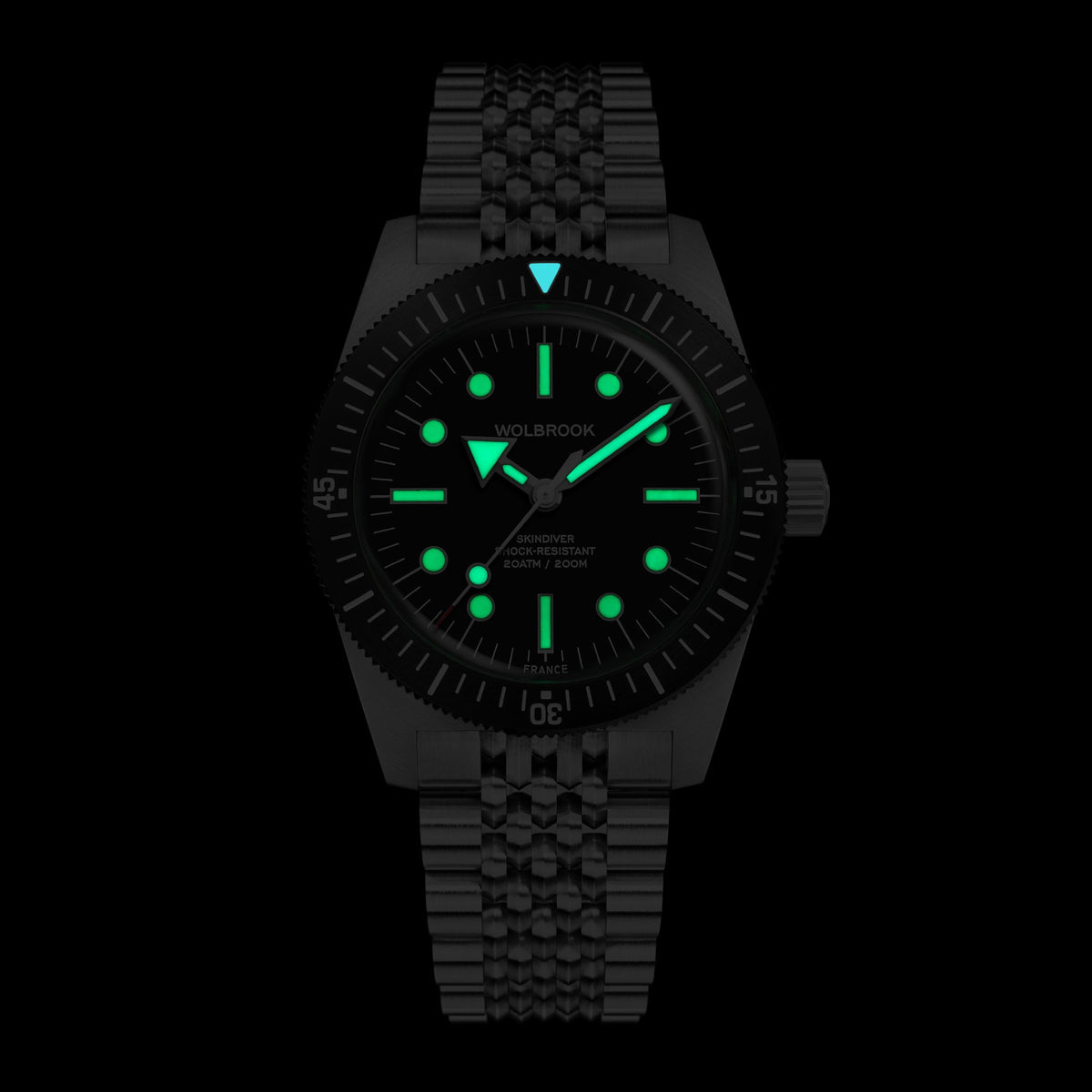 Skindiver Automatic Dive Watch - 38 mm - Military Green "Tropic" Rubber Strap