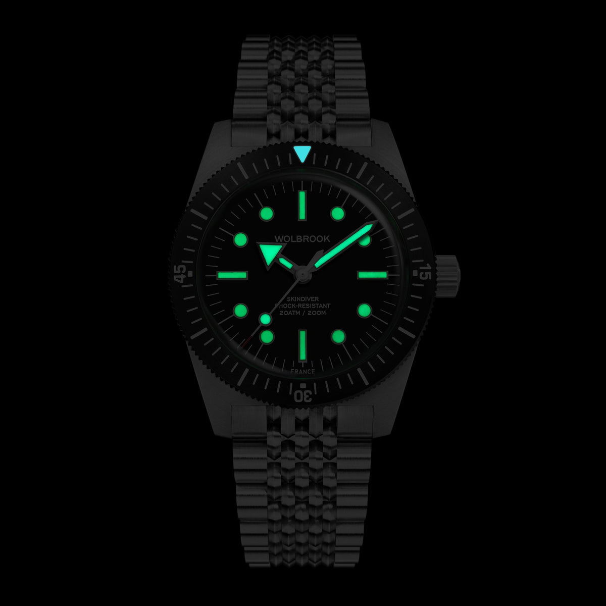 Skindiver Automatic Dive Watch - 38 mm - Old Radium Lume - Black "Tropic" Rubber Strap