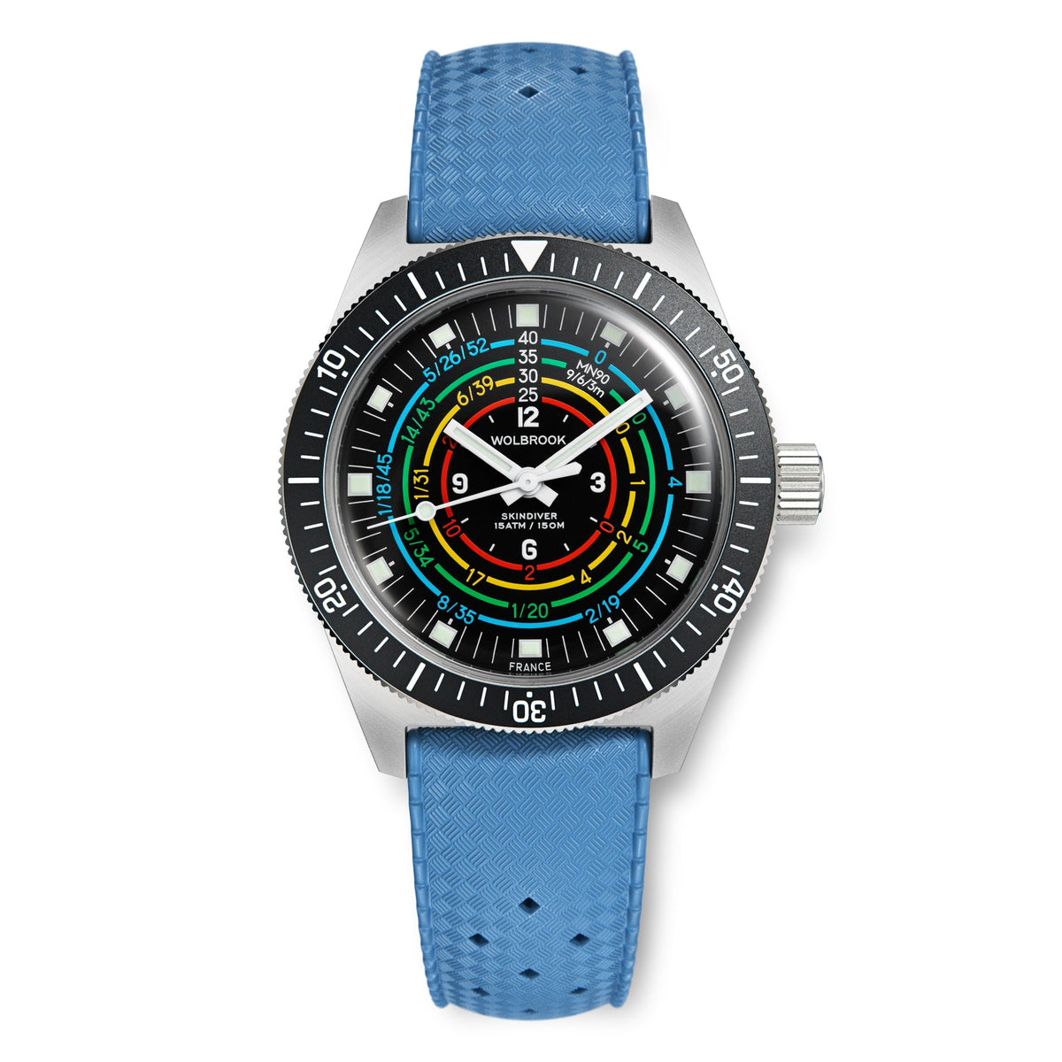 Skindiver Decompression Automatic Watch - MN90 - Sky Blue "Tropic" Rubber Strap