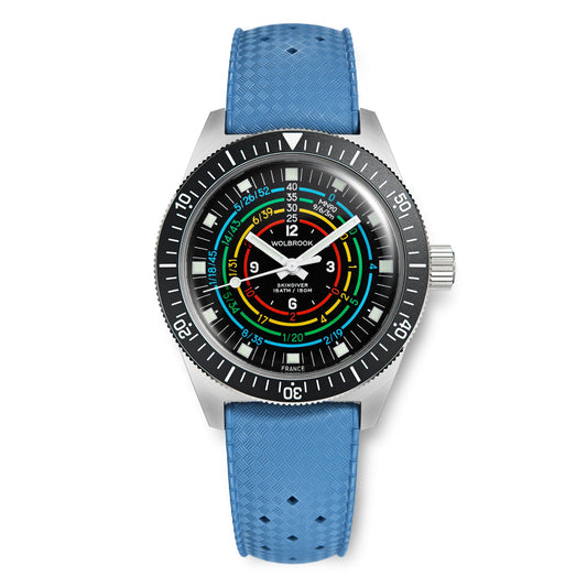 Skindiver Decompression Automatic Watch - MN90 - Sky Blue "Tropic" Rubber Strap