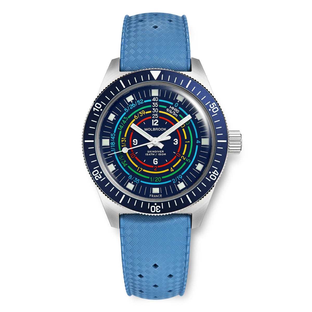 Skindiver Decompression Automatic Watch - MN90 - Blue - Dark Blue "Tropic" Rubber Strap