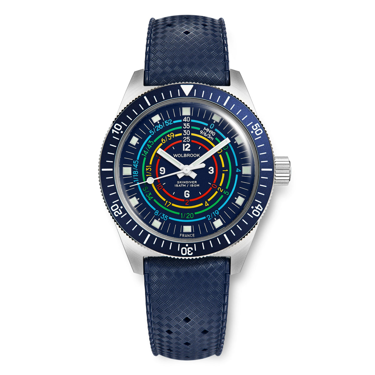 Skindiver Decompression Automatic Watch - MN90 - Blue - Dark Blue "Tropic" Rubber Strap