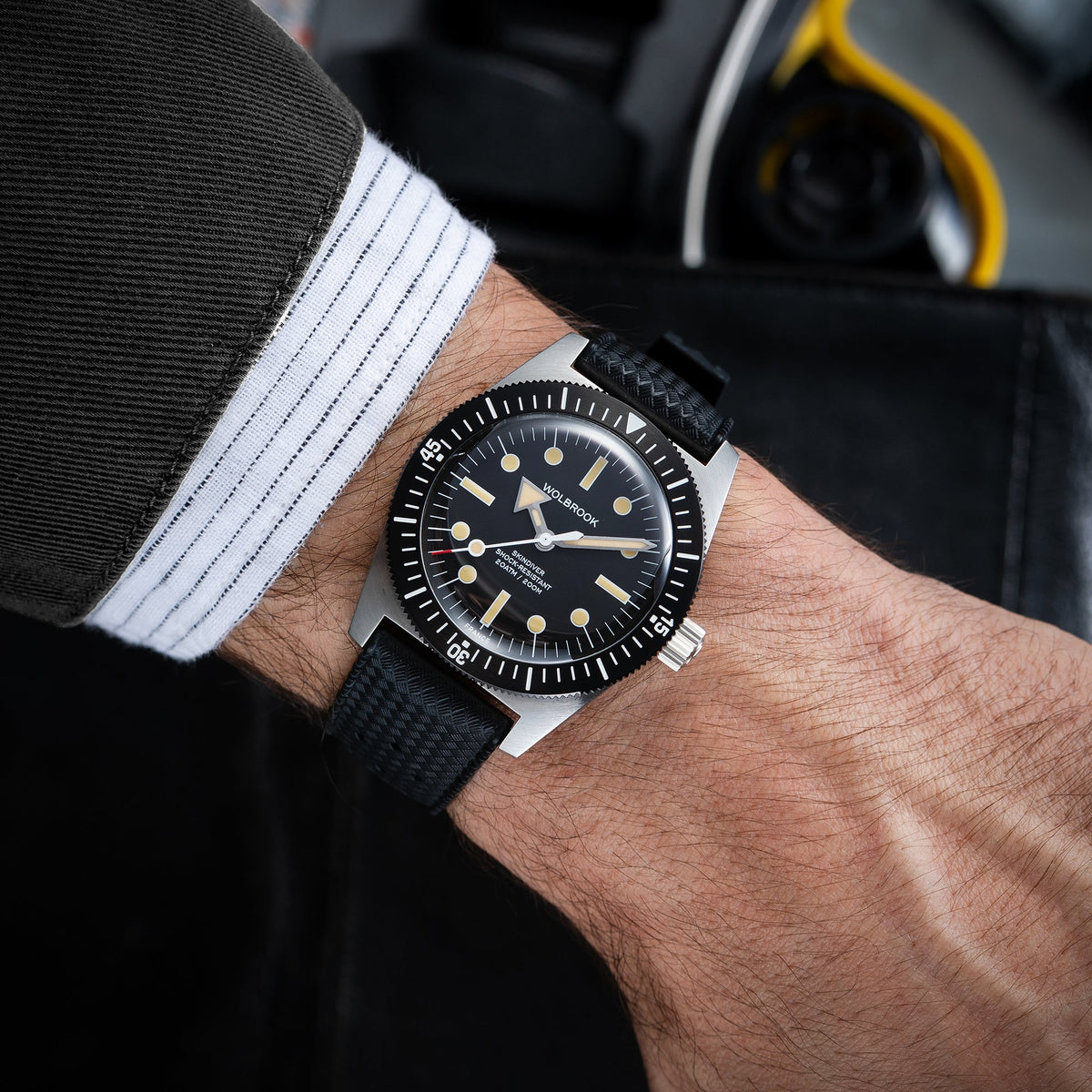 Skindiver Automatic Dive Watch - 38 mm - Old Radium Lume - Black "Tropic" Rubber Strap