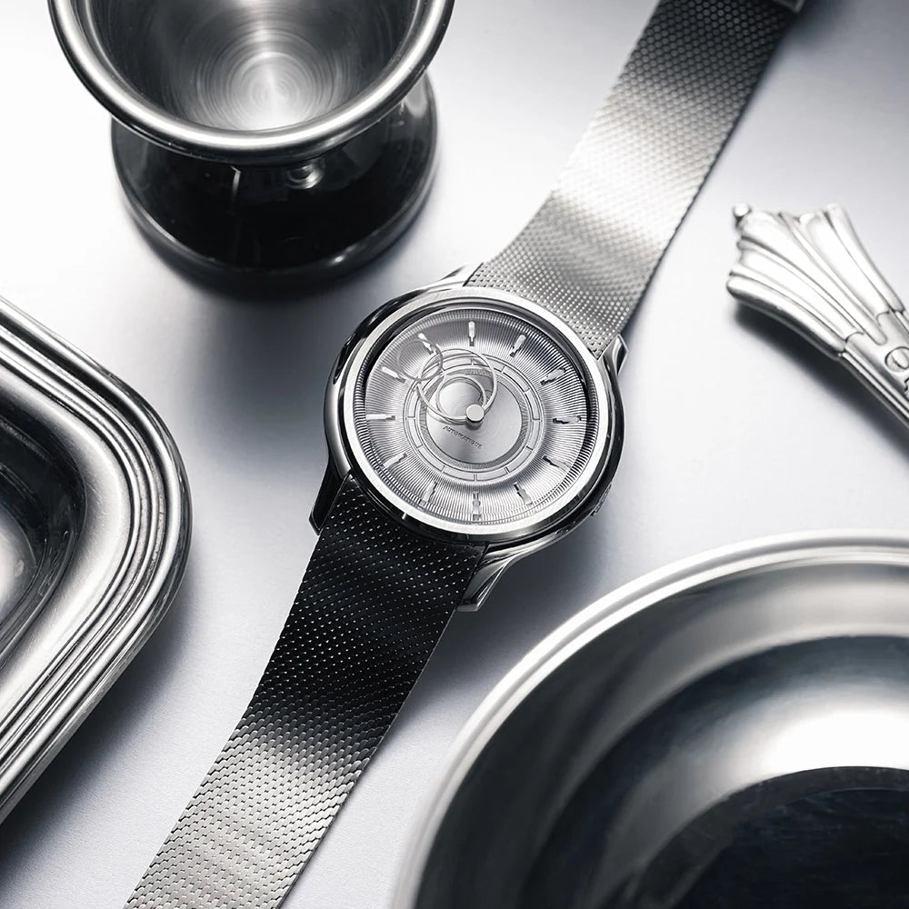 La Pièce n°2 - Silver - Leather strap - Caiman Black