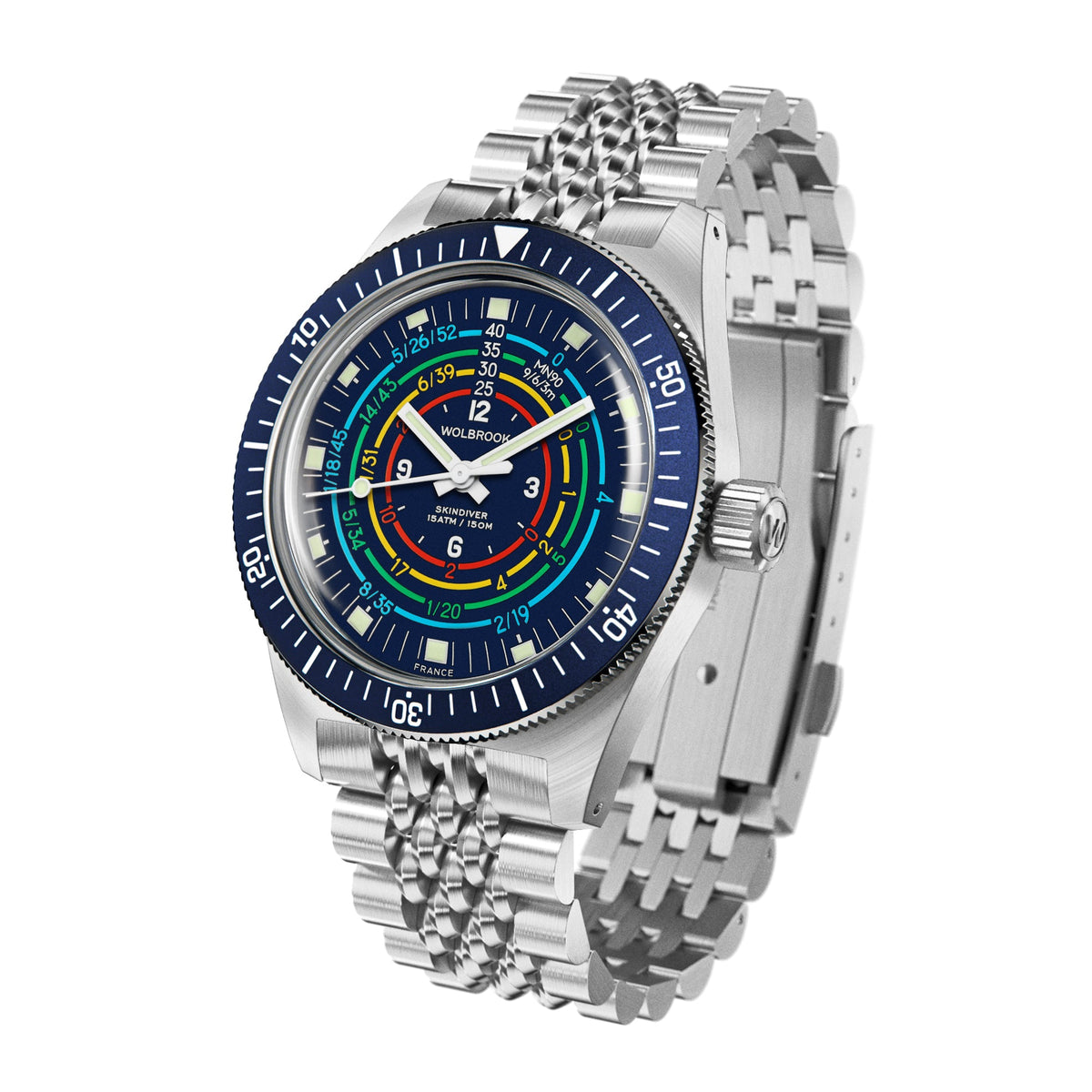 Skindiver Decompression Automatic Watch - MN90 - Blue - Dark Blue "Tropic" Rubber Strap