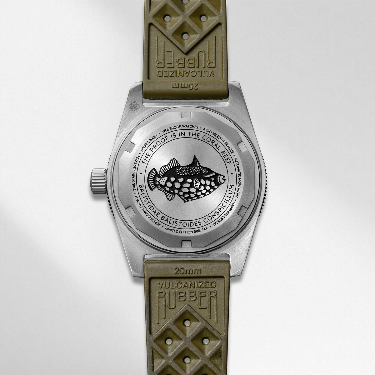 Skindiver Automatic Dive Watch - 38 mm - Military Green "Tropic" Rubber Strap