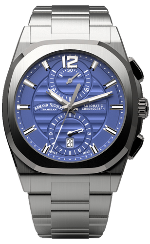mechanical automatic blue watch with stainless steel bracelet