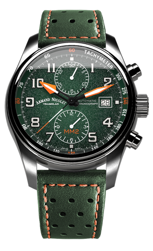 mechanical automatic green & orange with green leather strap