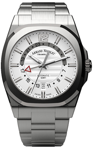 mechanical automatic silvered watch with stainless steel bracelet