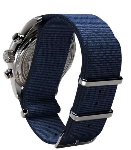 mechanical automatic blue & orange with blue NATO strap