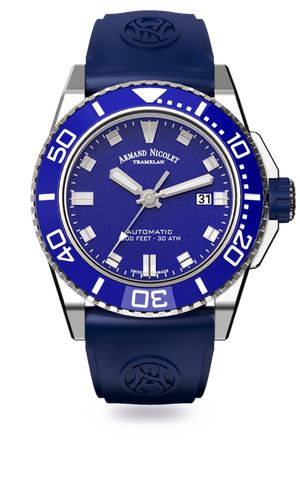 mechanical automatic blue watch with blue rubber strap