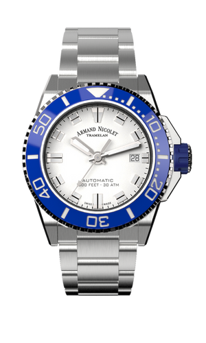 mechanical automatic silvered watch with stainless steel bracelet