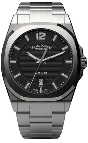 mechanical automatic black watch with stainless steel bracelet