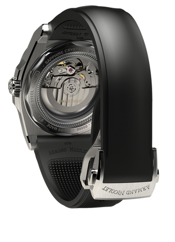 mechanical automatic grey watch with black rubber strap