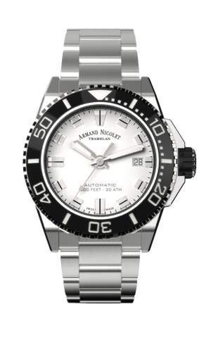 mechanical automatic silvered watch with stainless steel bracelet