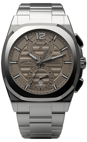 mechanical automatic grey watch with stainless steel bracelet