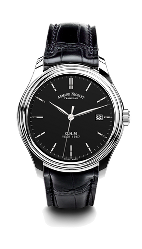 mechanical automatic black watch with black alligator strap