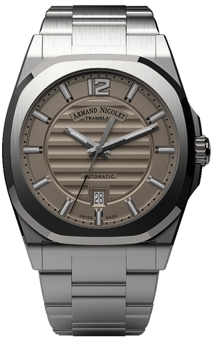 mechanical automatic grey watch with stainless steel bracelet