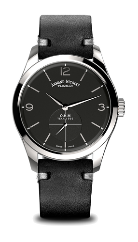 mechanical automatic black watch with black calf strap
