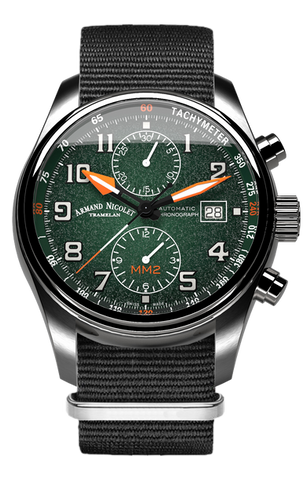 mechanical automatic green & orange with black NATO strap