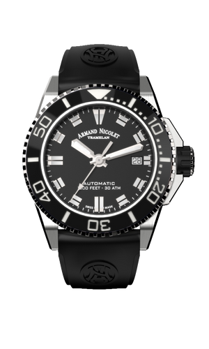 mechanical automatic black watch with black rubber strap