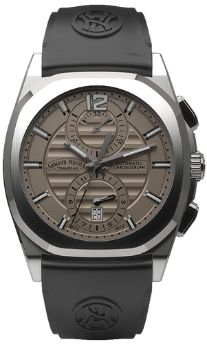 mechanical automatic grey watch with black rubber strap