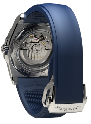 mechanical automatic blue watch with blue rubber strap