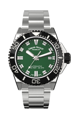 mechanical automatic green watch with stainless steel bracelet